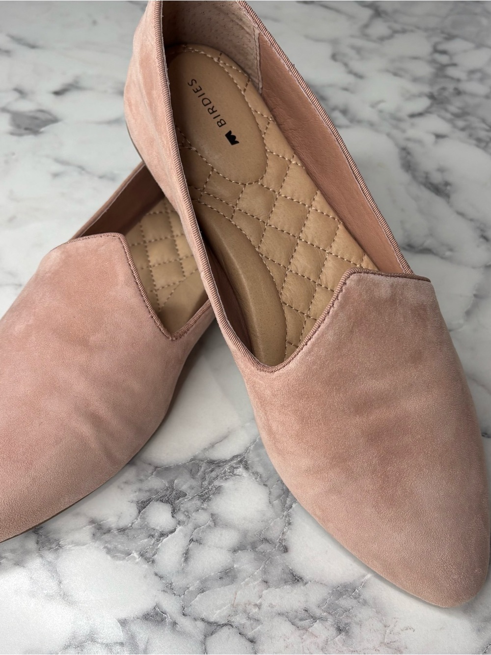 Birdies Dusty Rose Suede Pointed-Toe Flats